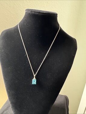 Aquamarine Emerald-Cut Pendant Necklace in Silver 925